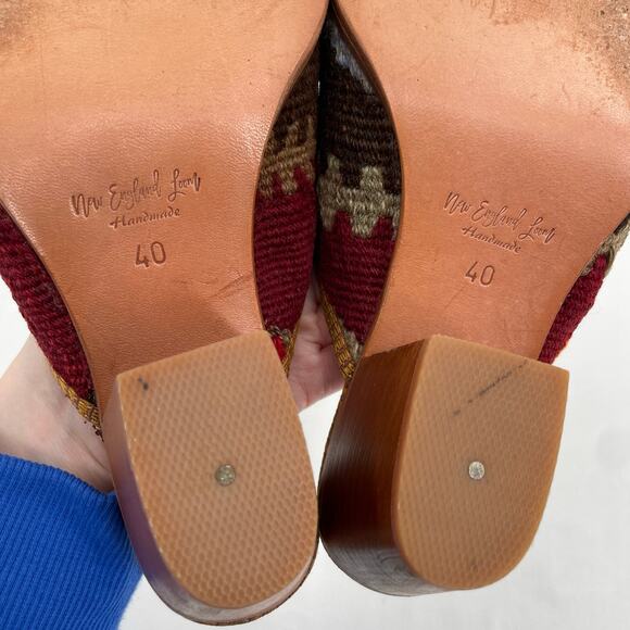 Vintage Kilim Rug Heeled Mules Red Brown Upcycled New England Loom Size EU 40 - Picture 11 of 11
